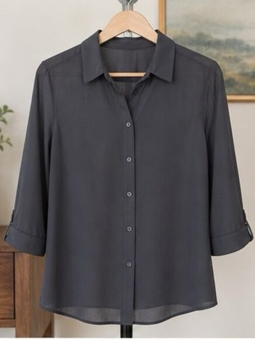Classic Women's Button-Up Blouse - Black